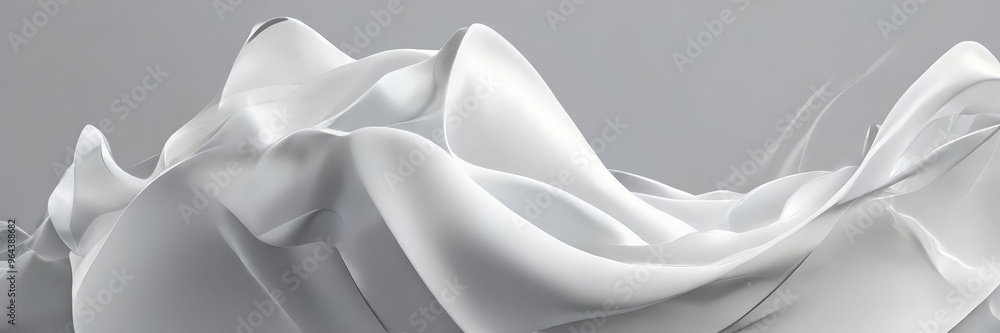 Poster Abstract white wave-like shape with a subtle gradient effect, set against a gray background.