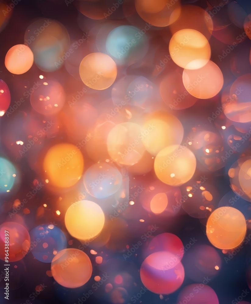 Poster a vibrant display of bokeh lights, with a mix of warm and cool tones, creating a visually and festiv