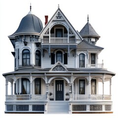 Obraz premium Photorealistic Neo-Victorian Mansion Render: Isolated White Background