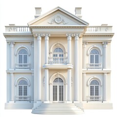 Obraz premium Photorealistic Neoclassical Mansion 3D Render: Isolated on White Background