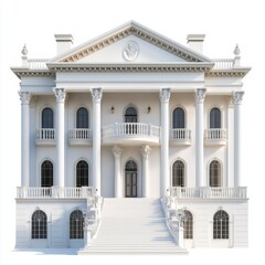 Obraz premium Photorealistic Neoclassical Mansion - Isolated White Background