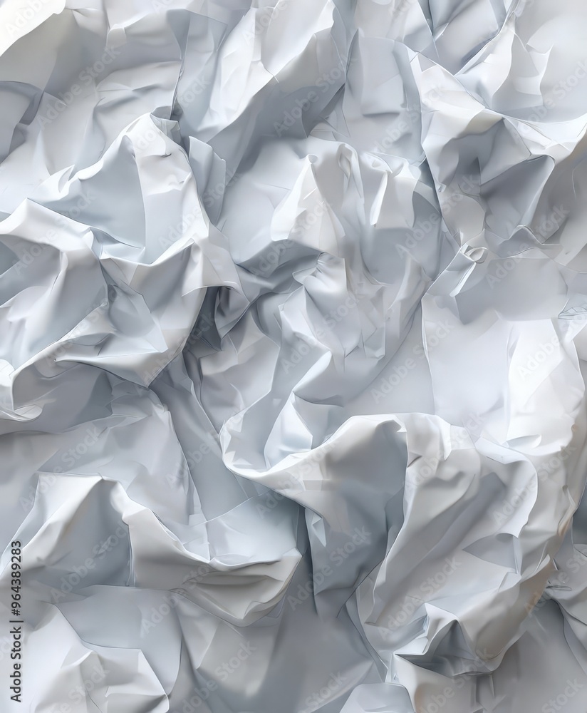 Poster a close-up view of crumpled white paper, with the edges of the paper slightly curled and overlapping