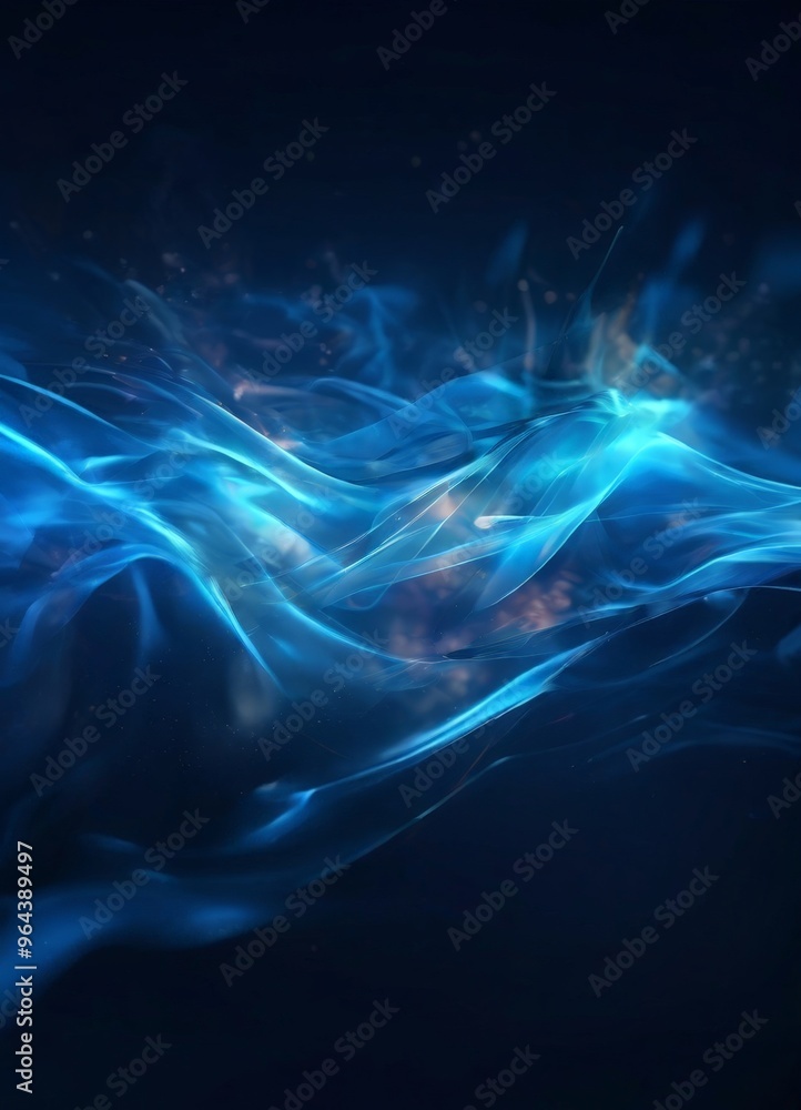 Poster a swirling, ethereal blue wave with a dark background, creating a sense of movement and depth.