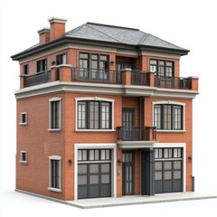 Photorealistic Quadruplex Industrial Home Render: Isolated White Background