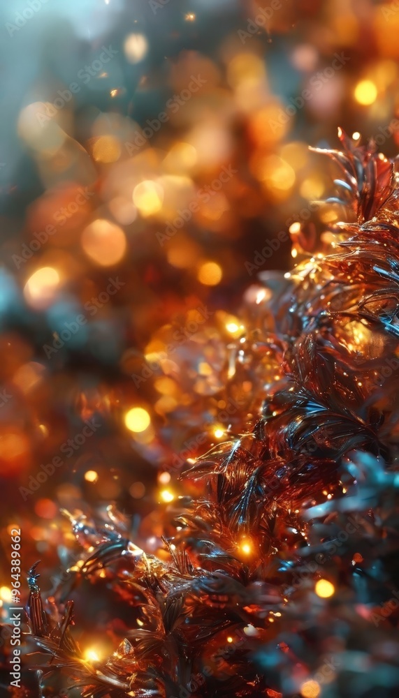 Poster a close-up of a christmas tree adorned with twinkling lights, creating a warm and festive atmosphere