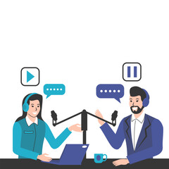 People Doing Podcast. International Podcast Day Illustration