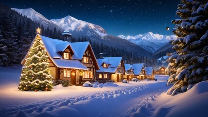 Fototapeta premium christmas house in the mountains