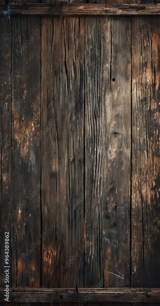 Poster a close-up of a weathered wooden surface with visible cracks and knots, creating a textured and aged