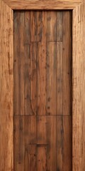 a close-up view of a wooden door with a natural, weathered appearance. The door has a rectangular shape and is framed by a wooden border. The wood grain is visible, and the door