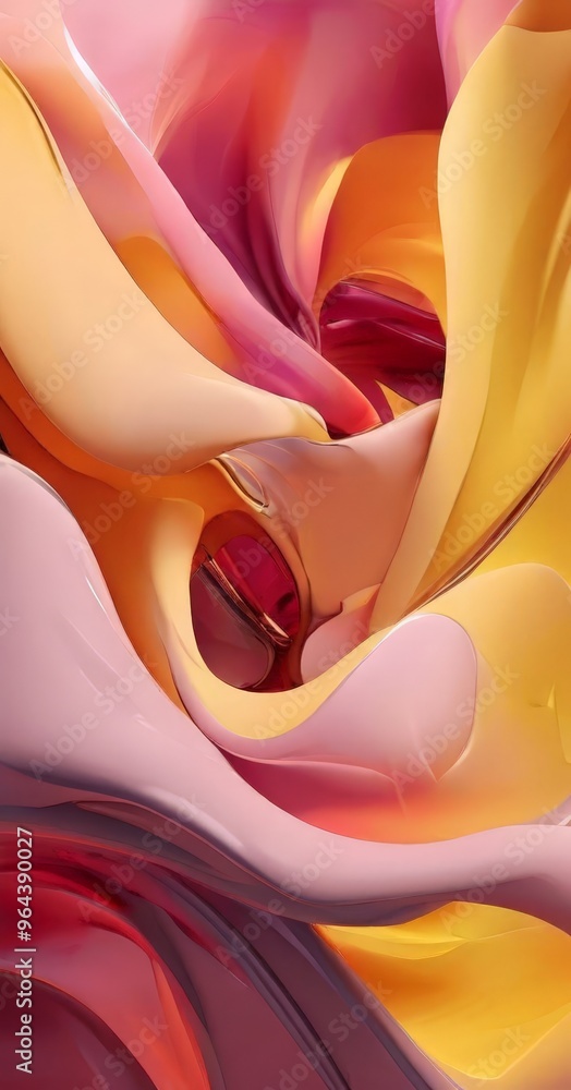 Poster a vibrant abstract composition featuring a swirling pattern of pink, orange, and yellow hues, creati