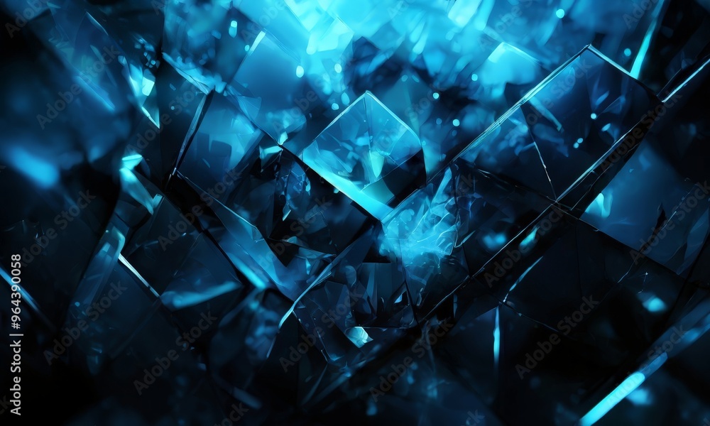 Poster a digital artwork featuring a complex arrangement of blue and black cubes, creating a visually strik