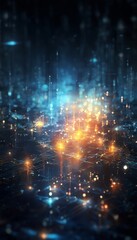 Obraz premium digital art piece featuring a cityscape with a network of glowing lights and a network of glowing lines, creating a futuristic and abstract atmosphere.