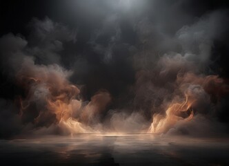 Obraz premium a dramatic scene of a dark, ominous atmosphere with swirling smoke and fire, creating a sense of foreboding and mystery.