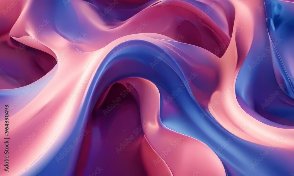 Poster close-up view of a fluid, abstract pattern composed of curved lines and swirls in shades of pink and