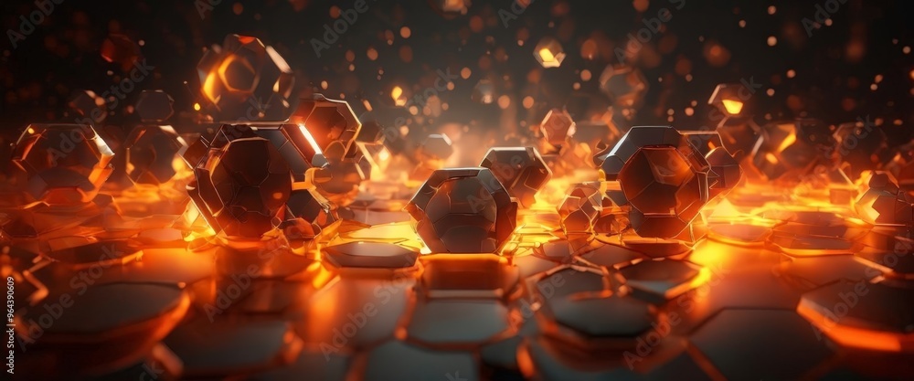 Aufkleber a futuristic, hexagonal surface with a fiery, glowing effect, creating a sense of depth and dimensio