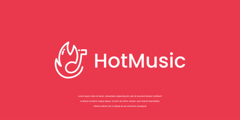 Note in Flame Music Hot sound Logo design vector template