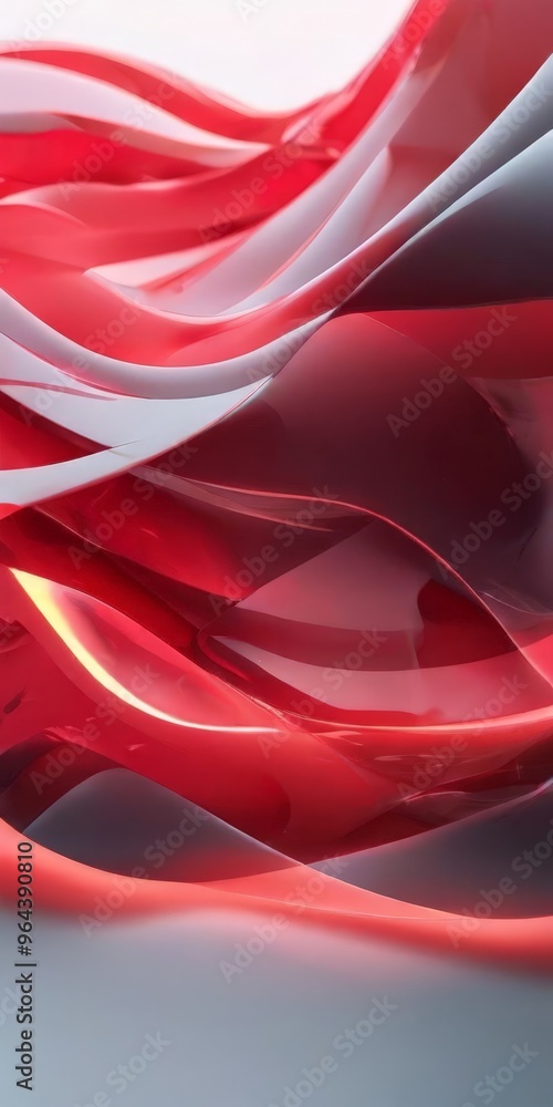 Poster dynamic abstract composition of red and white hues, with the red color dominating the majority of th
