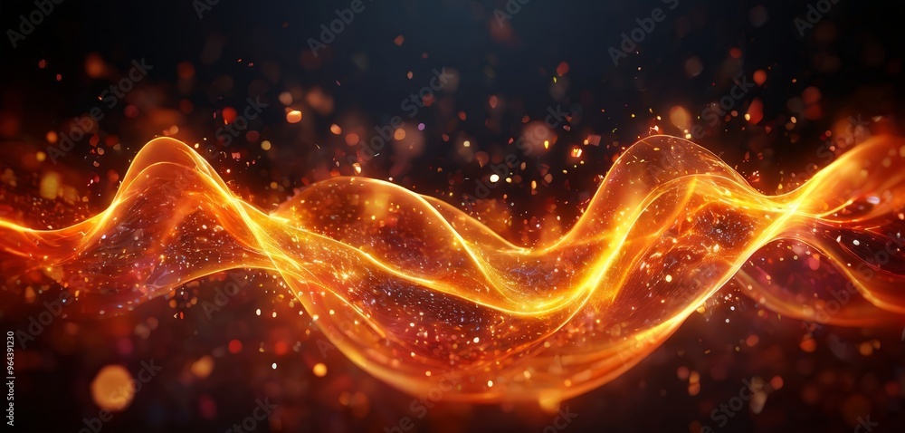Aufkleber a dynamic, fiery wave-like pattern with a dark background and scattered orange and yellow lights, cr