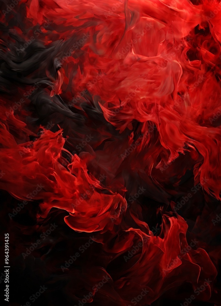 Aufkleber a digital art piece featuring a swirling pattern of red and black smoke or vapor, creating a dynamic