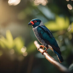 Majestic Bird Perched on Mossy Branch with Background Blur in Golden Light