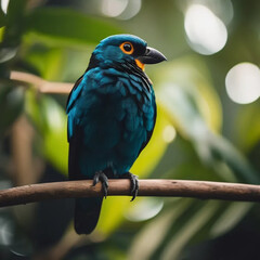 Majestic Bird Perched on Mossy Branch with Background Blur in Golden Light