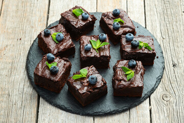 Homemade chocolate brownie photography . Top view