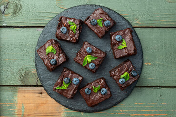 Homemade chocolate brownie photography . Top view