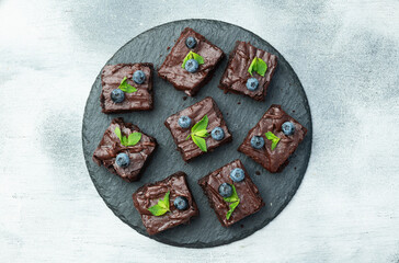 Homemade chocolate brownie photography . Top view