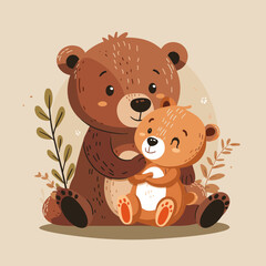 Obraz premium Cute bear and teddy bear. Vector illustration in cartoon style.