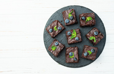 Homemade chocolate brownie photography . Top view