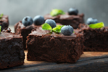 Homemade chocolate brownie photography . Top view