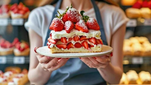 Strawberry shortcake is a classic dessert consisting of sweet biscuits or sponge cake layered with fresh strawberries and whipped cream. 