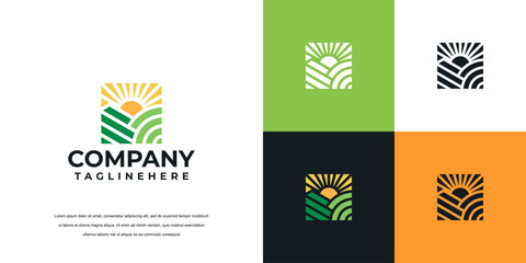 Grassland silhouette farm logo template. land symbol with horizon