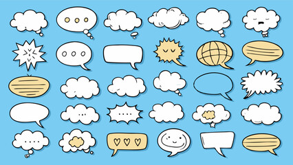 Empty Comment Speech Bubble. Cartoon Text Box for Message, Comic sticker. Doodle speaker comments. Balloon and cloud elements vector illustration.