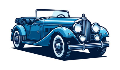 Vector illustration of a classic vintage blue convertible car with elegant curves and retro detailing.