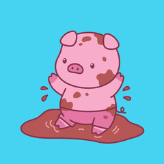 Cute pig character design illustration doing activities, perfect for merchandise needs