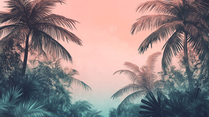 Fototapeta na wymiar background with palm trees, aesthetic, calm, muted color tones