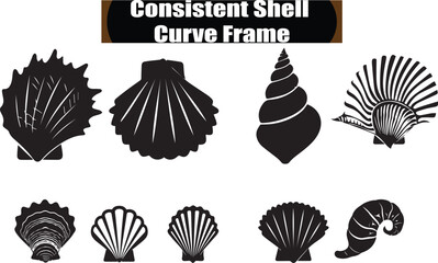 Consistent Shell Curve Frame Elegant Silhouette Vector Illustrations