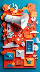 Digital Marketing Concept with Megaphone, Envelopes and Smartphone.