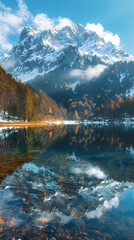 Fototapeta premium An icy mountain lake