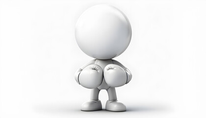  Glossy humanoid character holding bright red boxing gloves, centered in a 3D rendering on a smooth white background.
