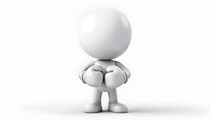  Glossy humanoid character holding bright red boxing gloves, centered in a 3D rendering on a smooth white background.