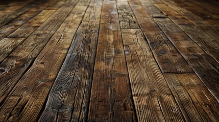 Worn wooden floorboards with a rustic patina and visible grain patterns, evoking a sense of warmth and history.
