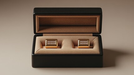 longest shot of Monogrammed cufflinks in sleek box, perfect for gifting, 3D illustration, on simple background