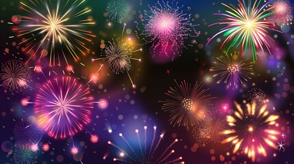 Fototapeta premium A vibrant, multicolored blurred background that mimics the burst of fireworks, great for festive and celebratory themes.