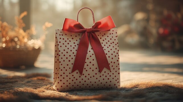 longest shot of Personalized gift bag with custom name tag, festive ribbon, 3D illustration, on simple background