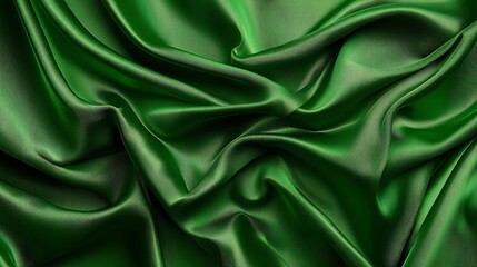 Fototapeta premium Green silk fabric drapes in luxurious folds, a soft and textured background.