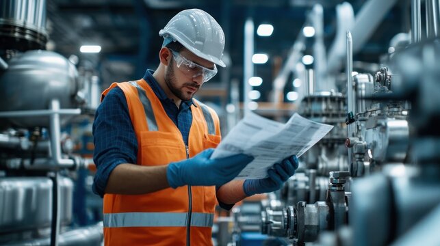 Industrial Worker Examining Documentation - Powered by Adobe