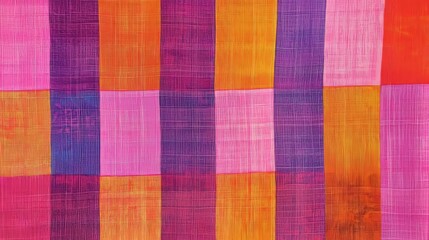 Abstract colorful grid background with pink, orange, and purple hues.