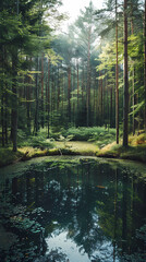 Obraz premium A summer landscape with a small lake in a forest